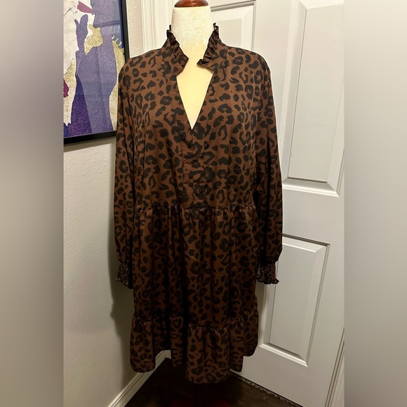 Shein Curve Dresses & Skirts - Brown and Black Animal Print Lantern Sleeve Dress. 3X.